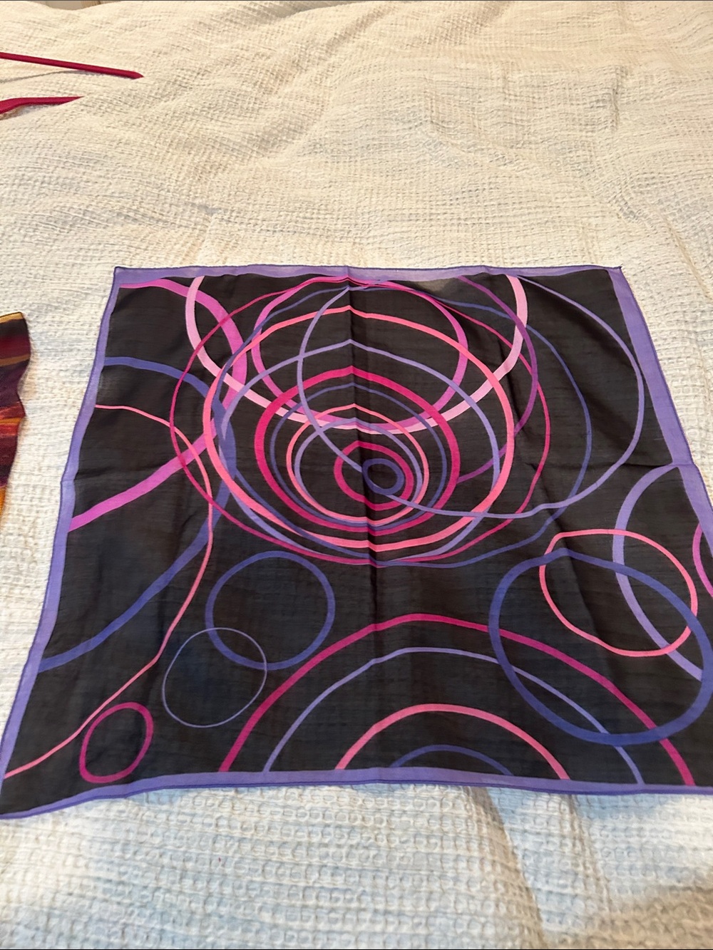 Black Scarf with Pink and Purple Concentric Circles